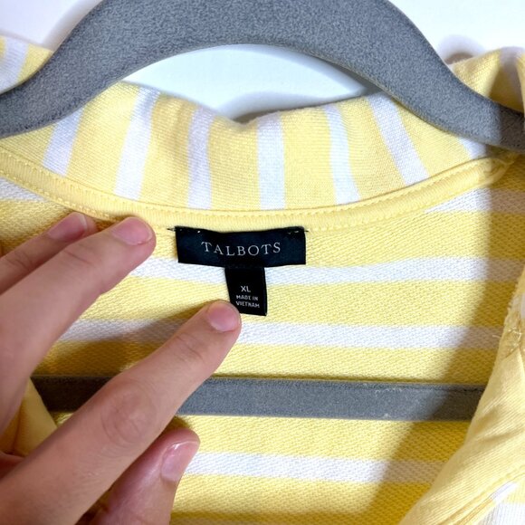 Talbots Butter Yellow Striped Nautical Coastal Button Collared Sweatshirt Sz XL - Picture 3 of 6